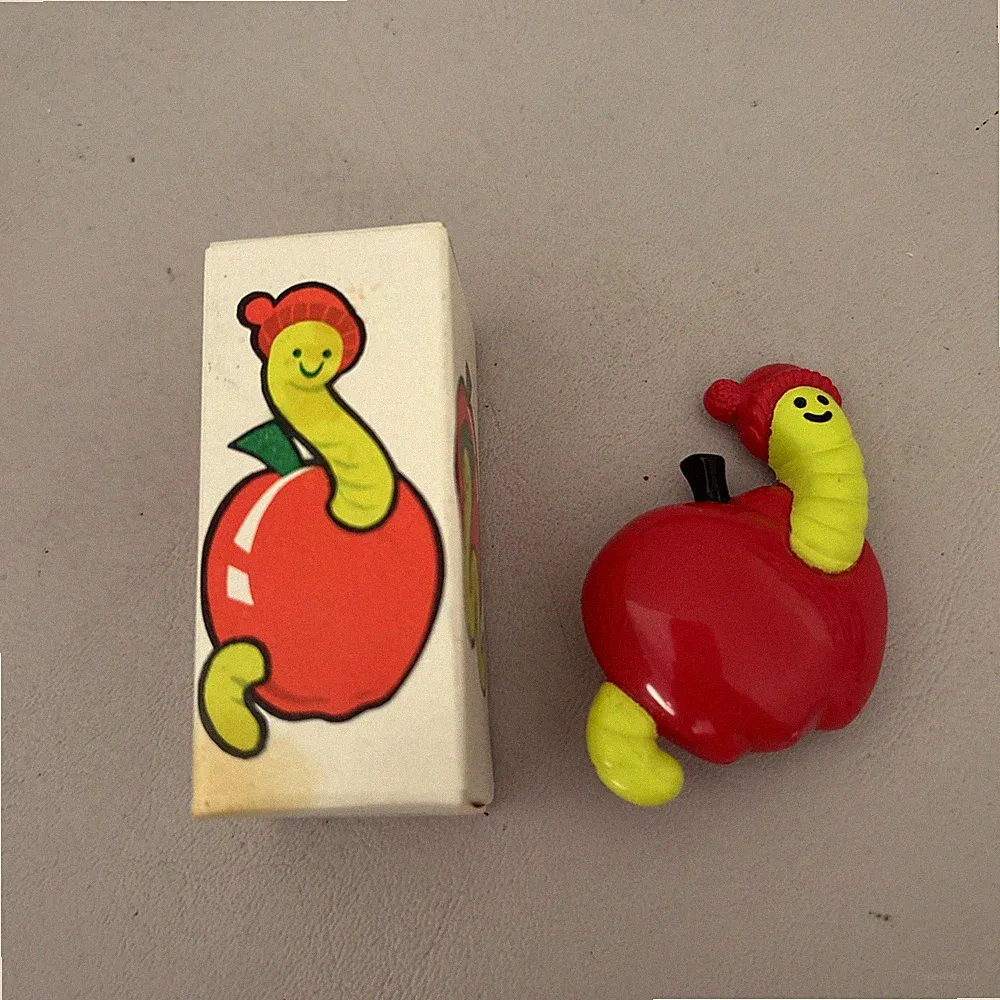 1974 Avon Solid Perfume Fragrance Glace Pin Pals Willy the Worm with Apple