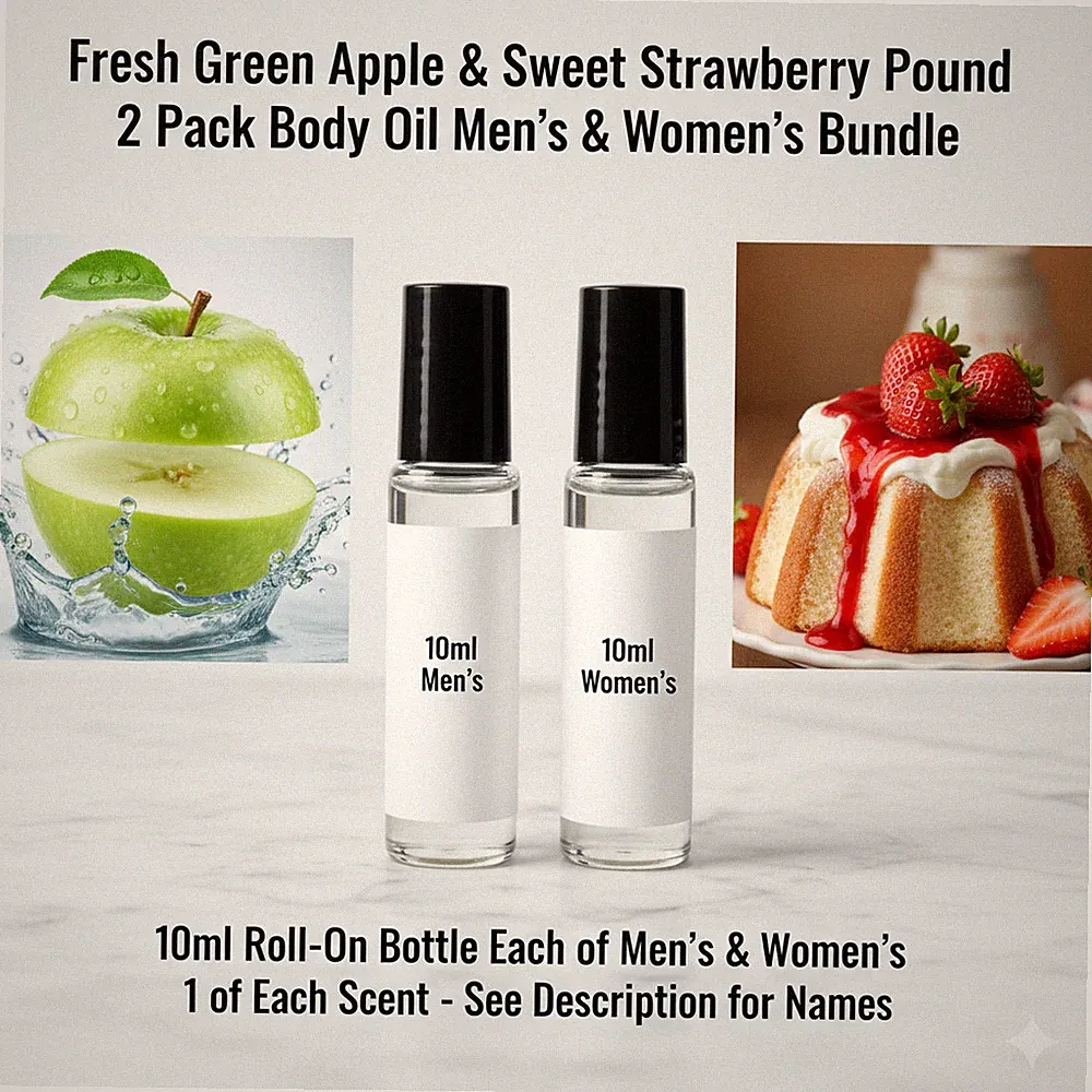 Fresh Green Apple Sweet Strwbry Pound 2 Pack 10ML RollOn Perfume Body Oil Bundle