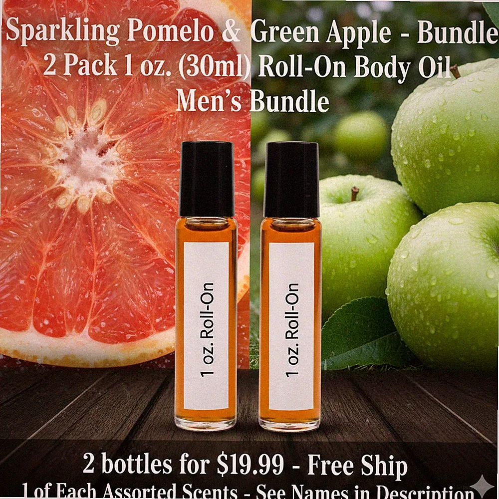 Sparkling Pomelo & Green Apple 2 Pack-30ML Men's Roll On Perfume Body Oil Bundle